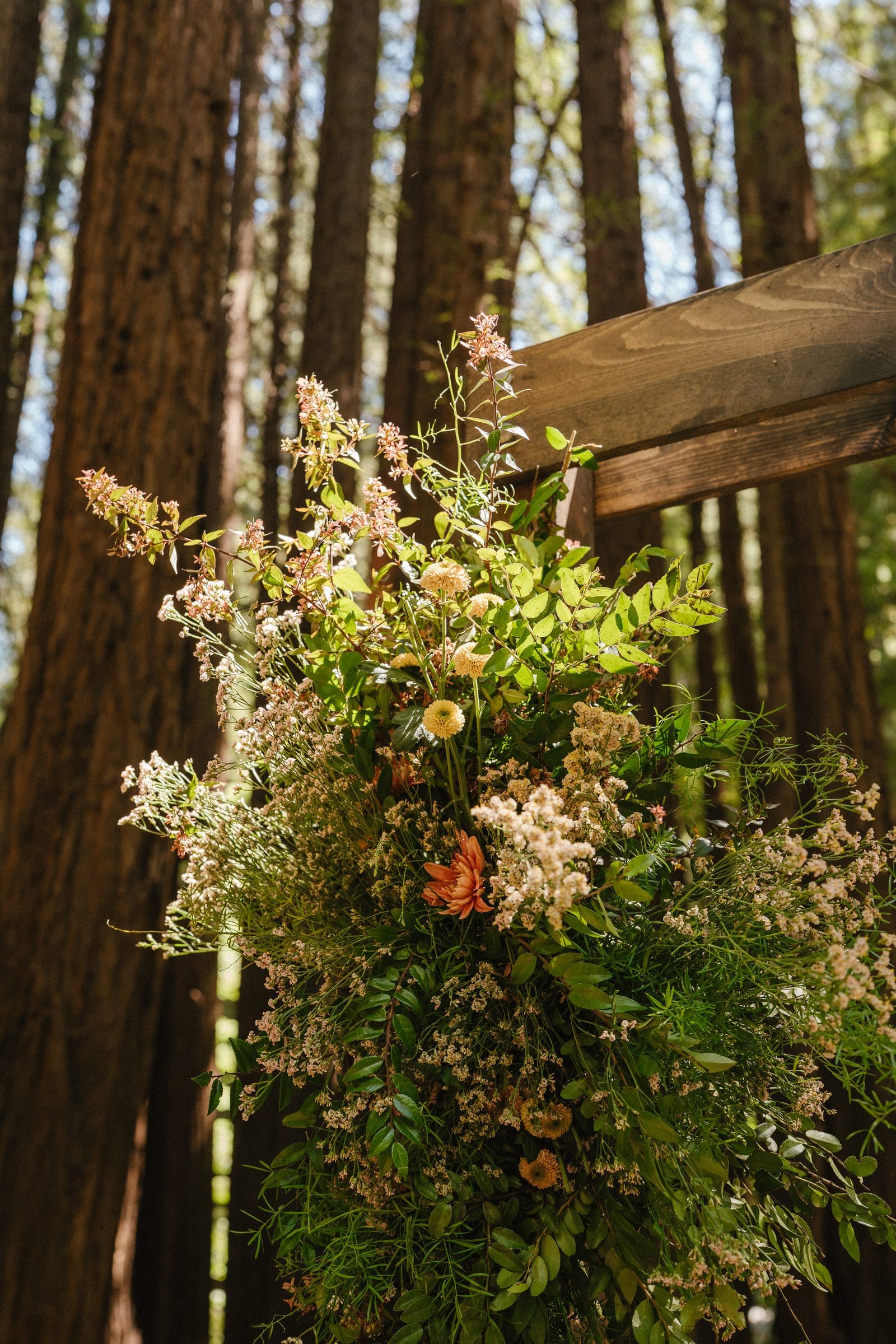 Ceremony florals at the Outdoor Art Club redwood grove