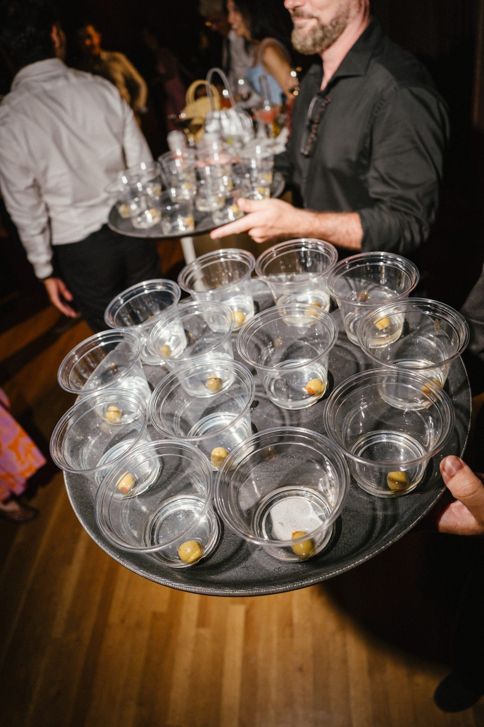 A tray of shots on the dance floor