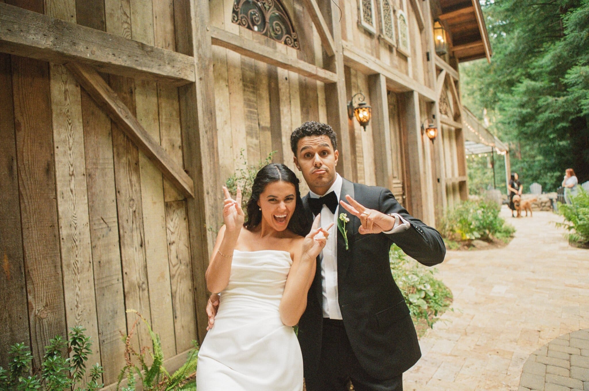 Sofia and Devin making their grand entrance by the barn, on film