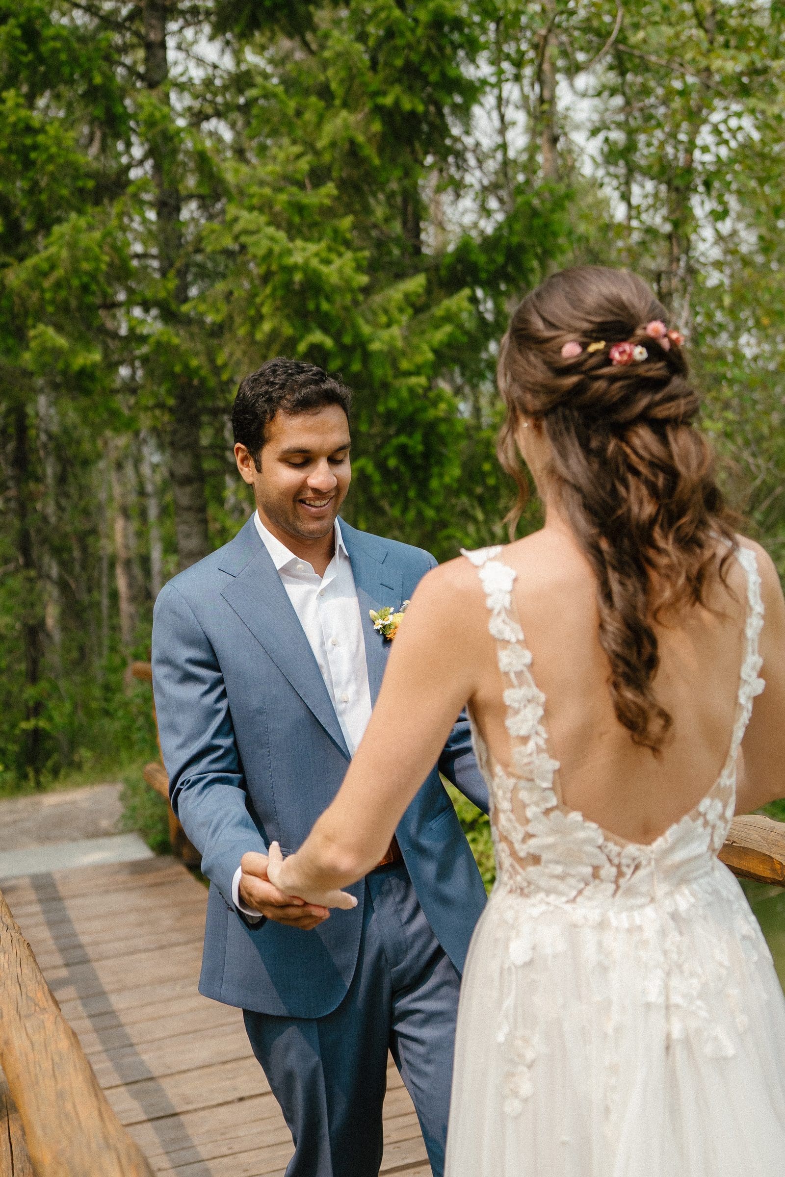 Raj seeing Isabelle for the first time on the forest bridge