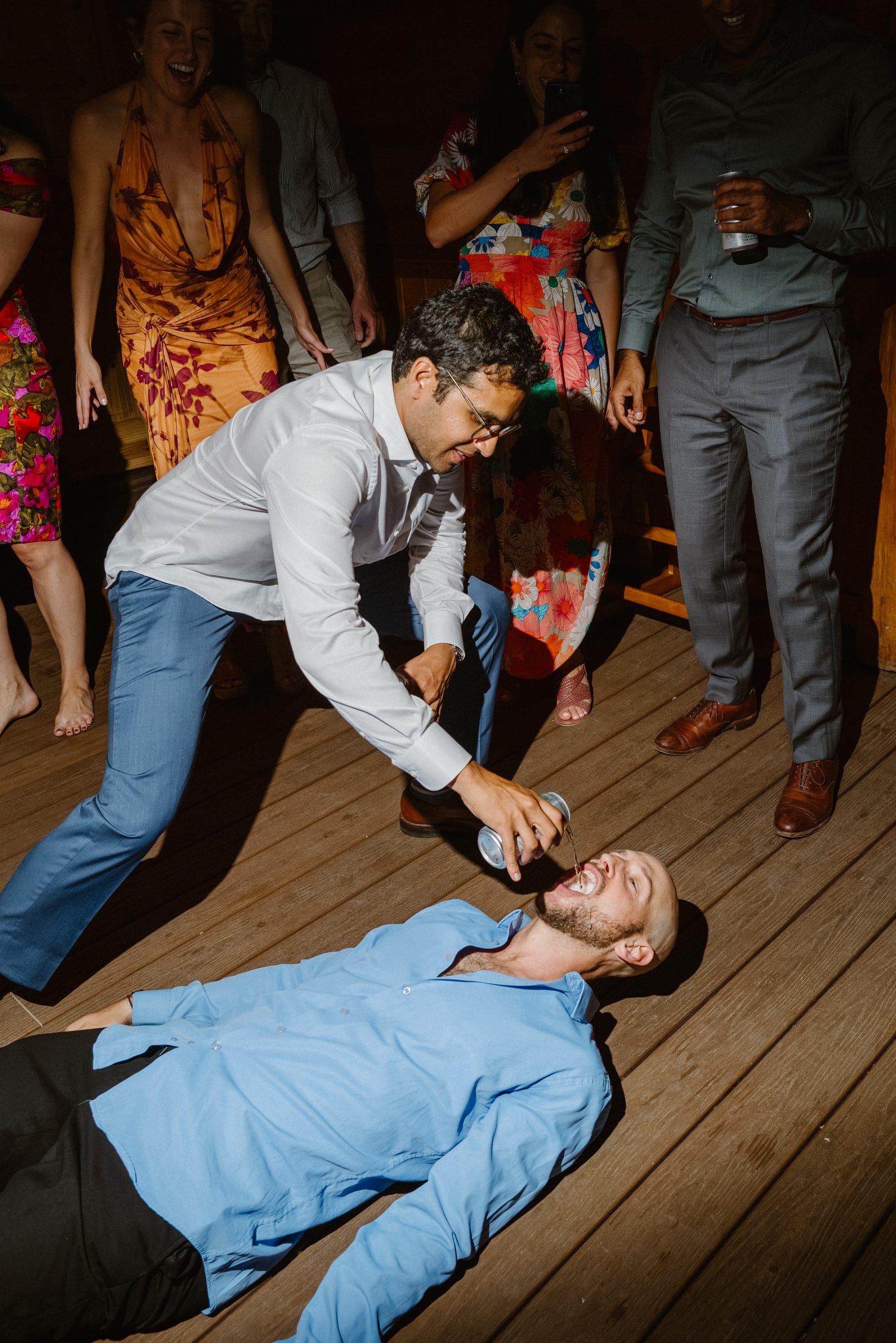 Friends dancing on the pavilion floor